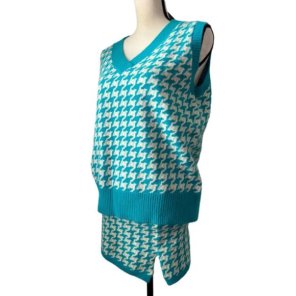 NWT Callahan Ollie Vest & Tash Skirt Matching Set Womens S Turquoise Houndstooth - Picture 1 of 9
